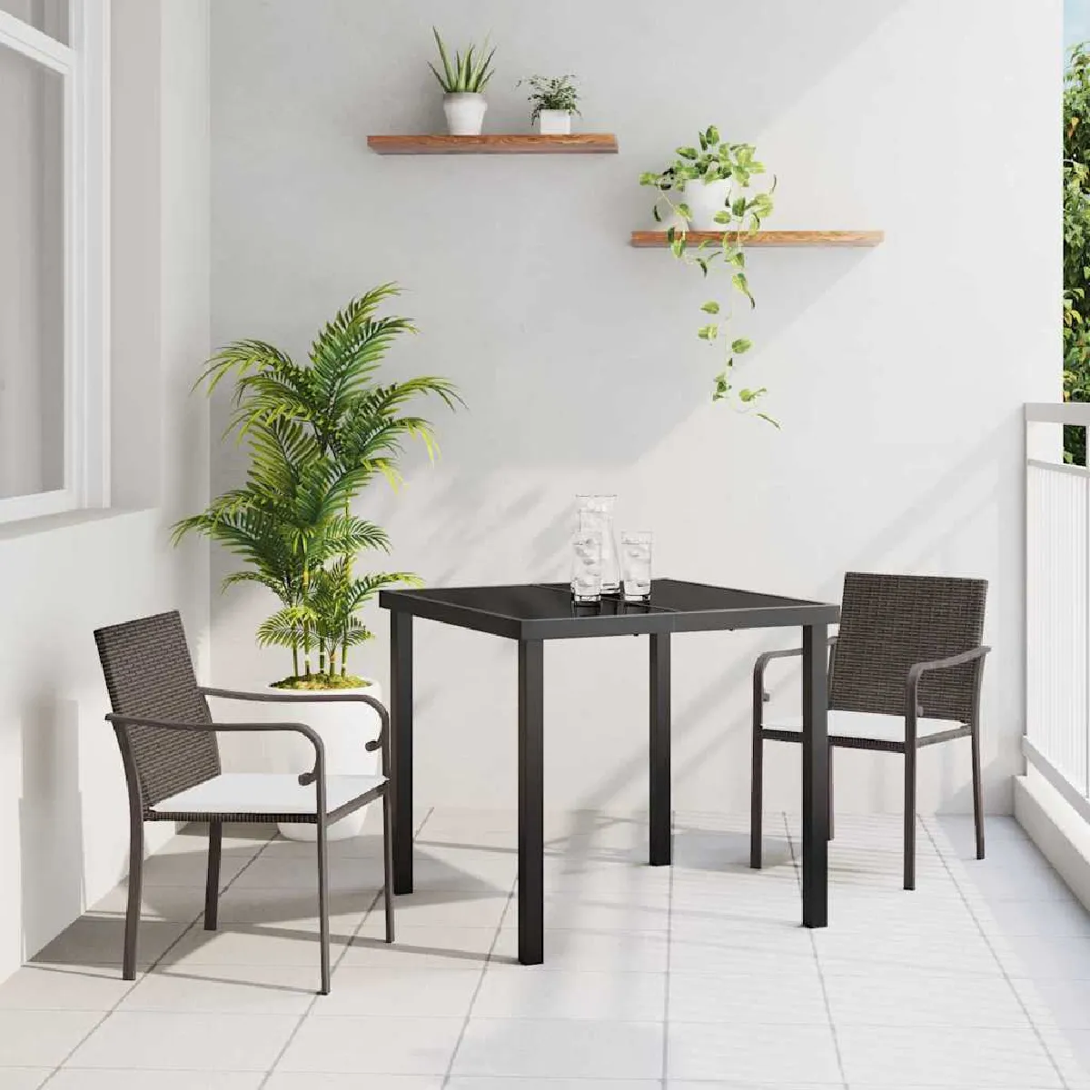 vidaXL Ensemble de Jardin en Rotin Marron - 3 pièces