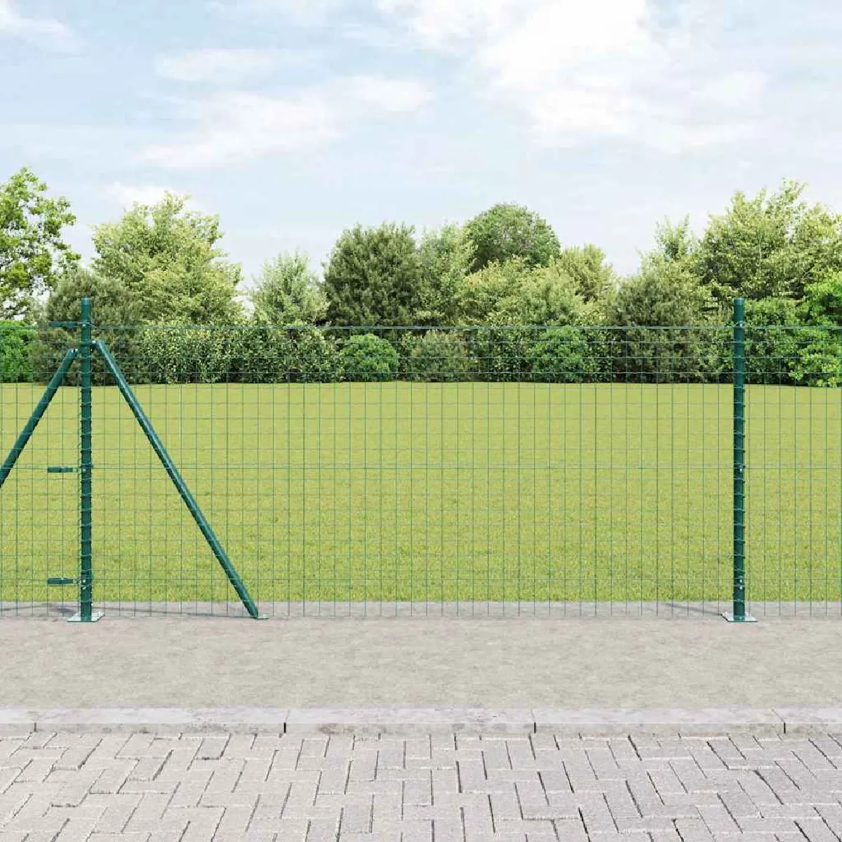 Non Communiqué Vert Vidaxl Poteaux De Clôture Avec Plaques De Base 7 Pcs Ø32mm 90Cm En Acier Galvanisé 42004286 - Image 3