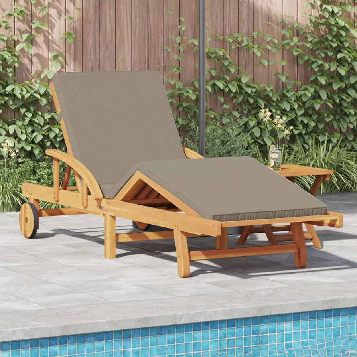 vidaXL Chaise longue avec coussin Bois de pin - vue 9