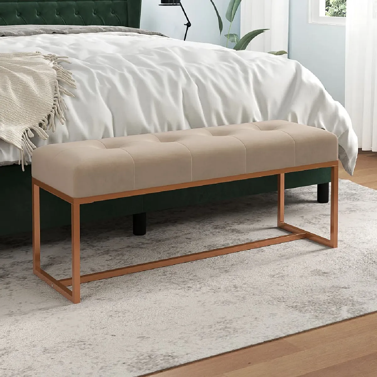 VIDAXL - Banc - Velours - Beige - 110x36x45 cm - Image 2