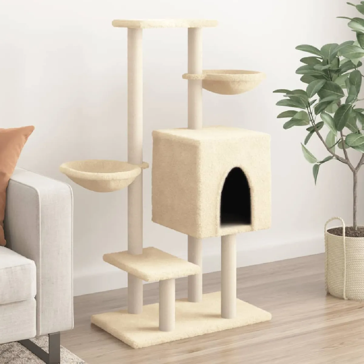 vidaXL Arbre à chat avec griffoirs en sisal crème 117 cm - vue 2