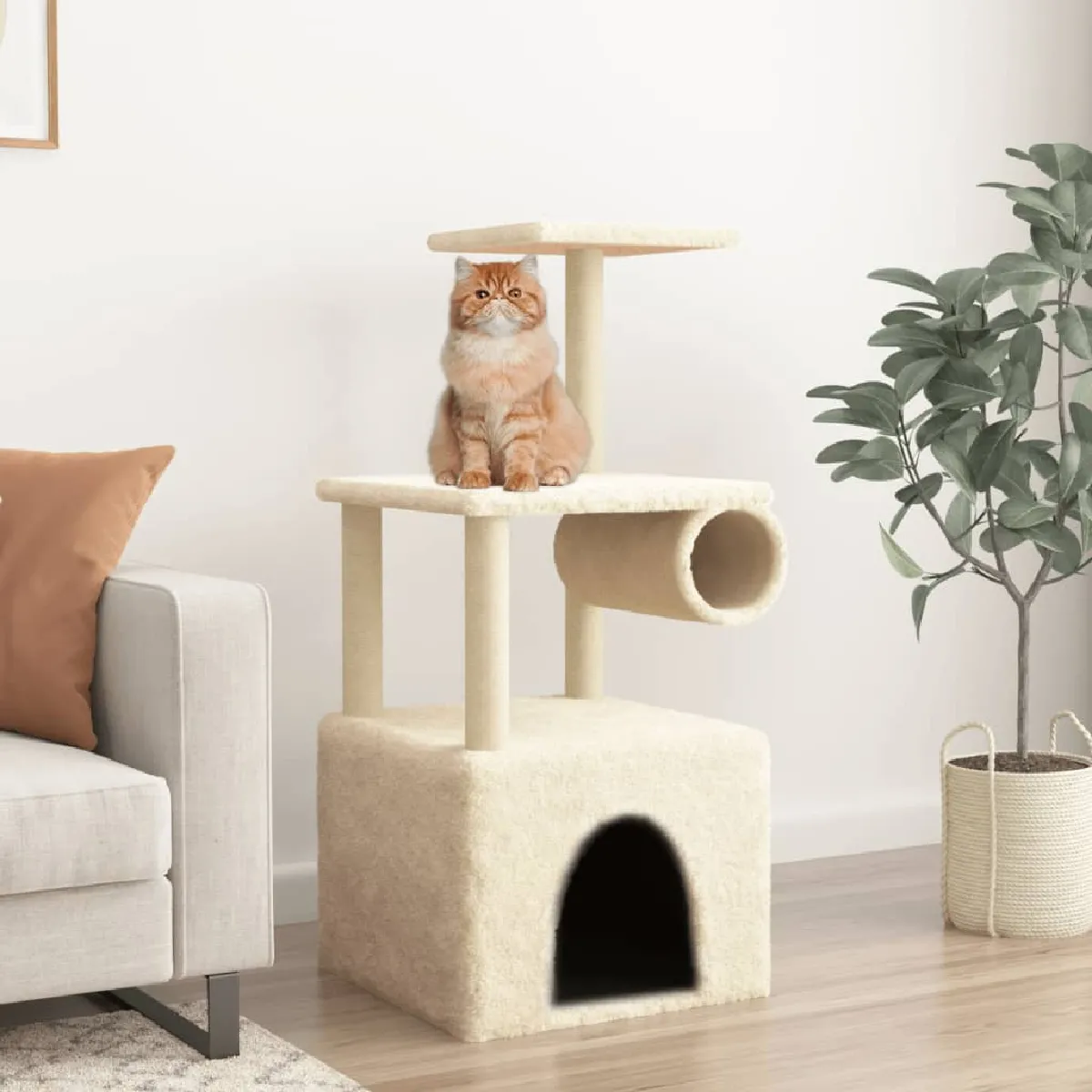 vidaXL Arbre à chat avec griffoirs en sisal crème 109 5 cm - vue 2
