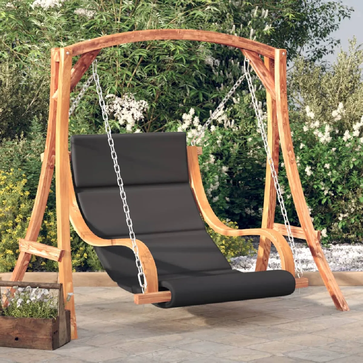 vidaXL Chaise balançoire avec coussin bois d'épicéa avec finition teck - vue 2