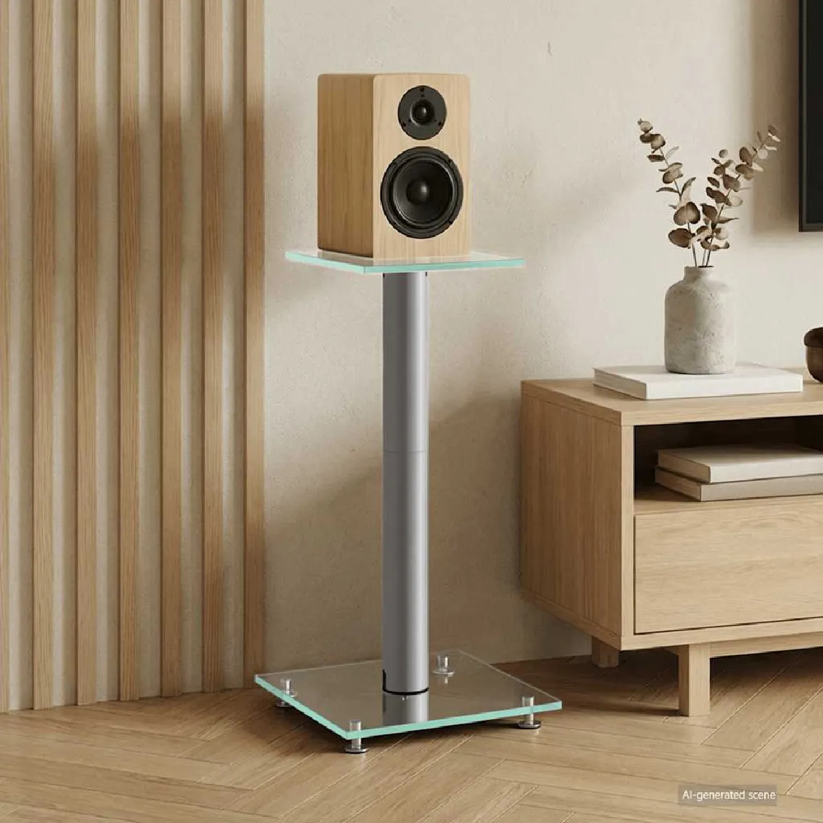 vidaXL Supports de haut-parleurs 2 pcs argenté verre trempé 1 pilier