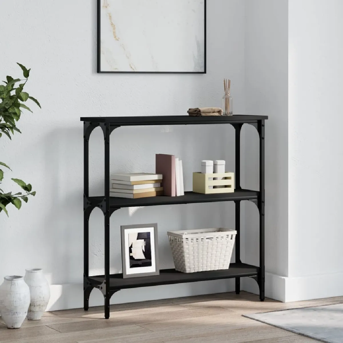 Vidaxl Noir Table Console 75X22,5X75 Cm Bois D Ingénierie - Image 2