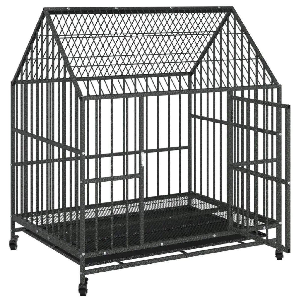Meilleurs prix pour Cage pour chien avec roues acier galvanisé noir 02_0041627