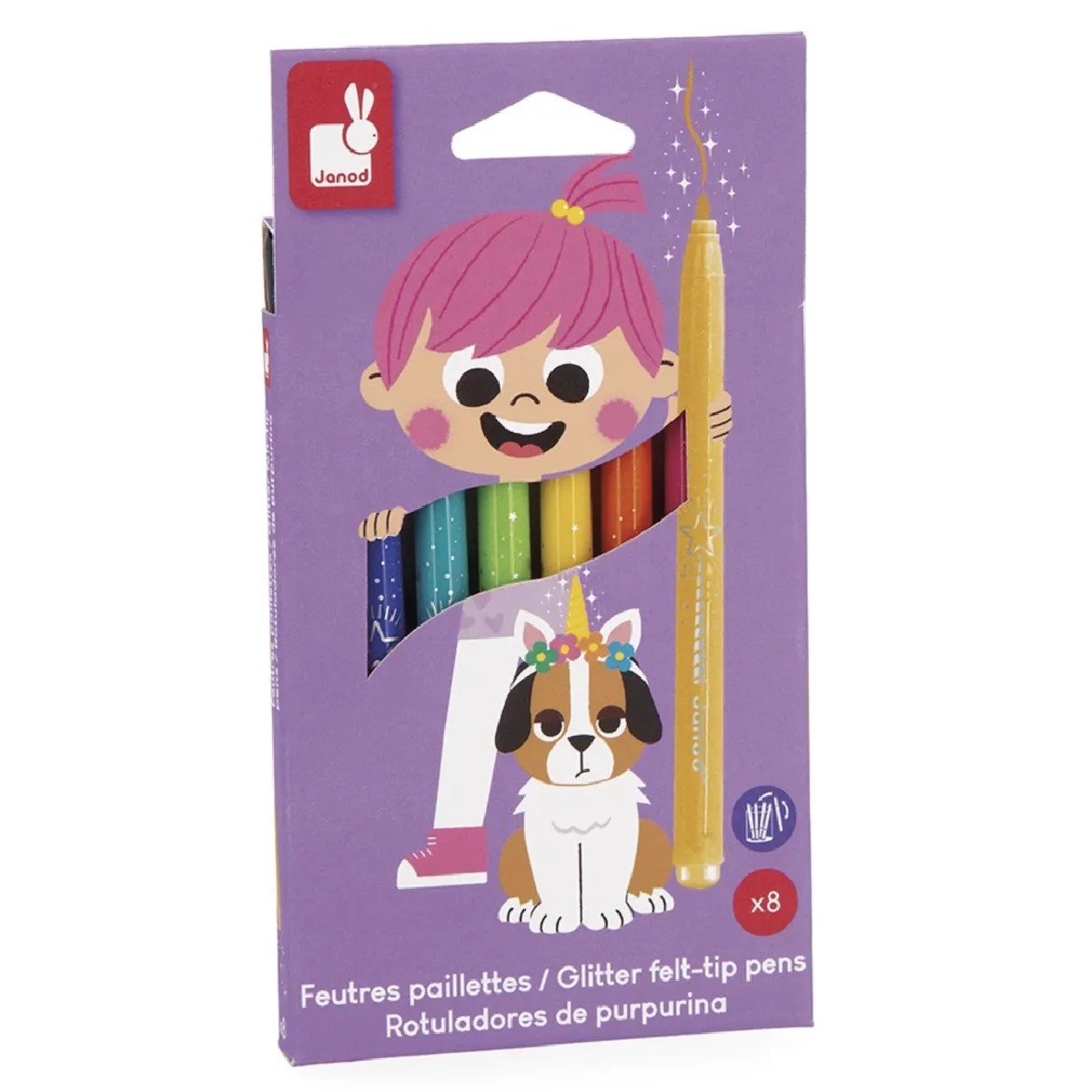 Juratoys-Janod Coffret Feutres Pailletés - 8 Pièces