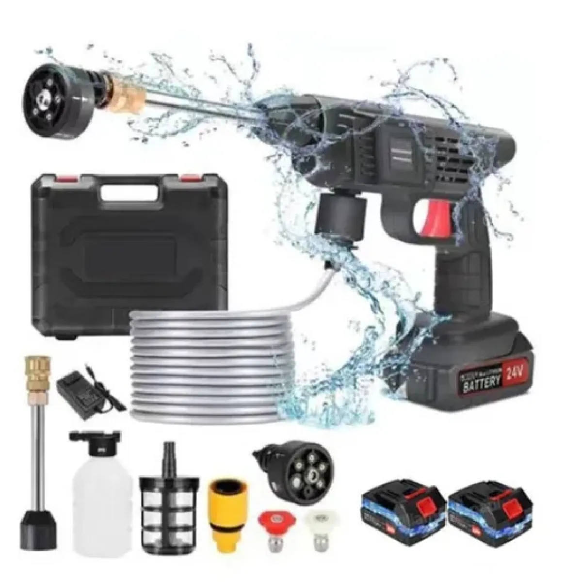 Nettoyeur Haute Pression Sans Fil 120 Bar - Débit 300 L/h - 2 Batteries Incluses - 9