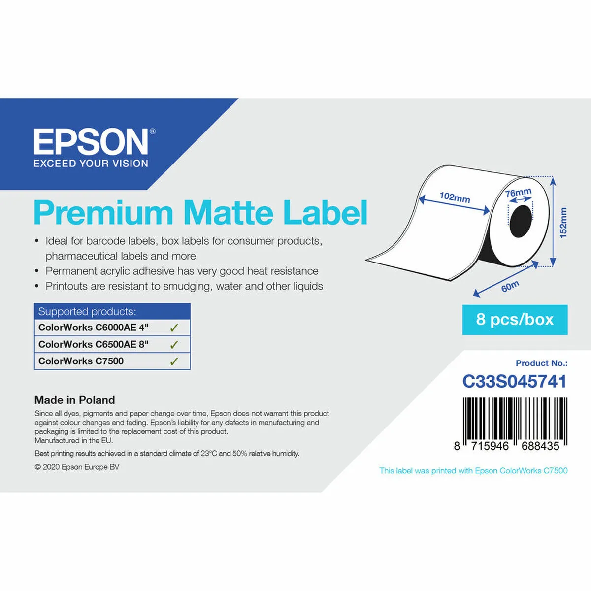 Etiquettes pour Imprimante Epson C33S045741 Ø 76 2 mm 1 Unité 18 Unités