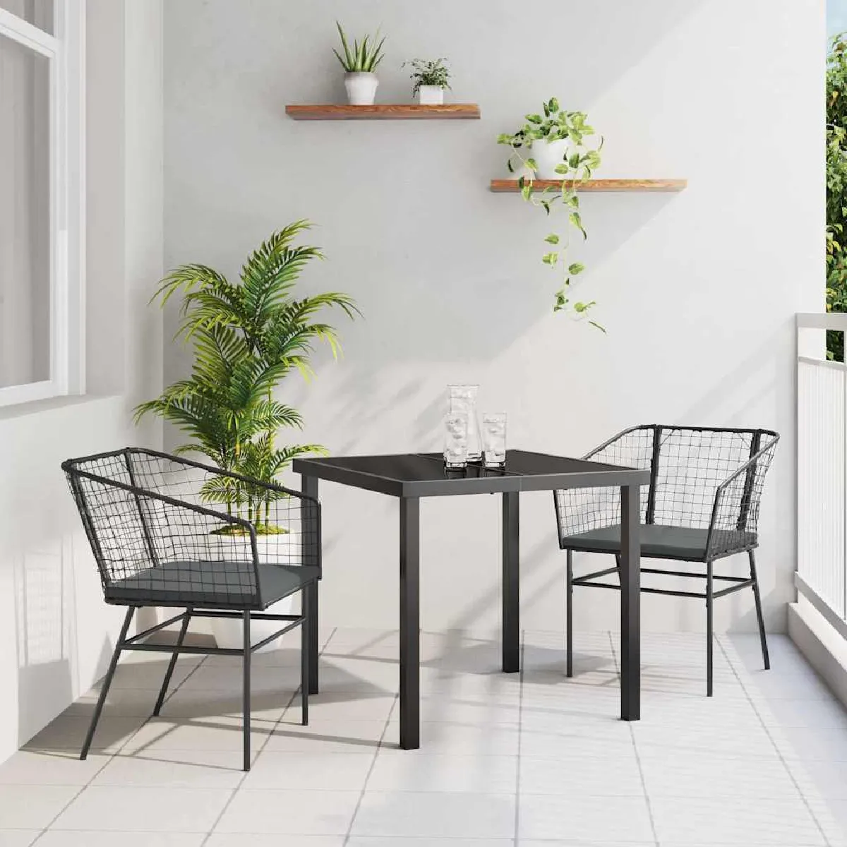 vidaXL Ensemble de salle à manger pour jardin 3 pcs Noir polyrotin