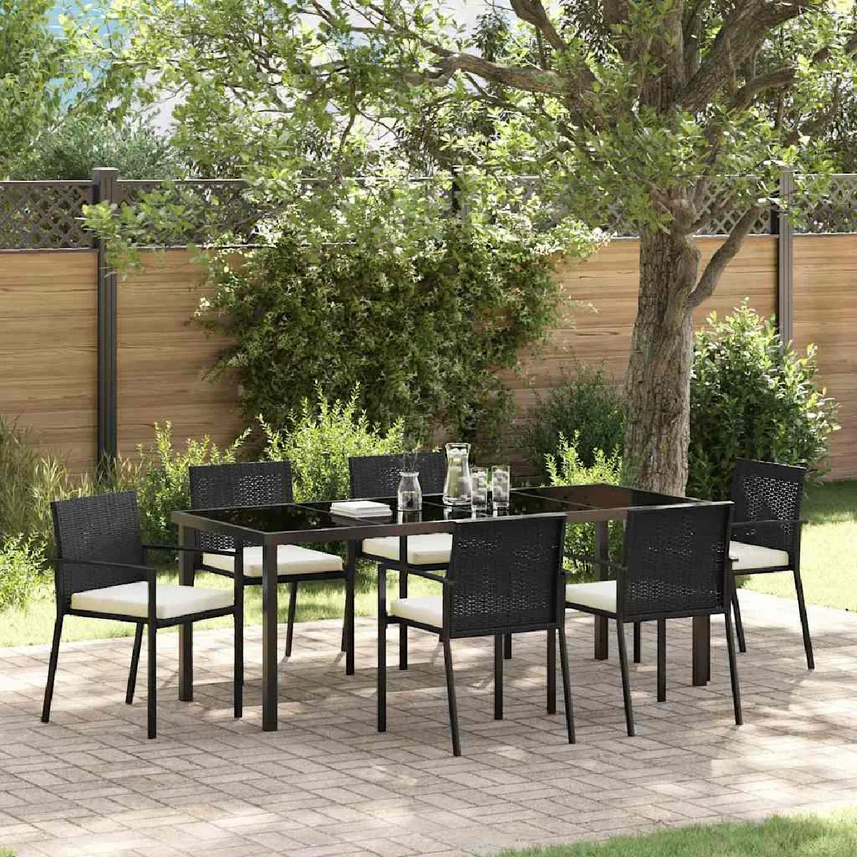 vidaXL Ensemble de salle à manger pour jardin 7 pcs Noir