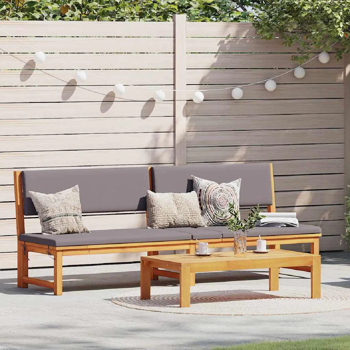 vidaXL Chaise longue 3 en 1 avec coussins en bois d'acacia