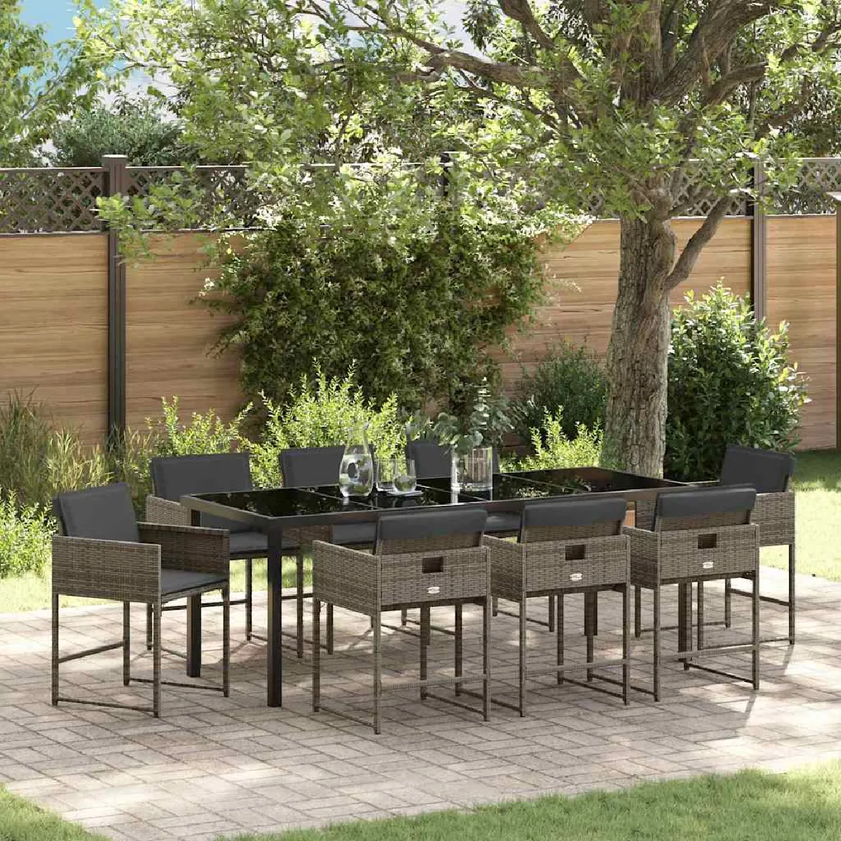 vidaXL Ensemble de salle à manger pour jardin 9 pcs Gris polyrotin