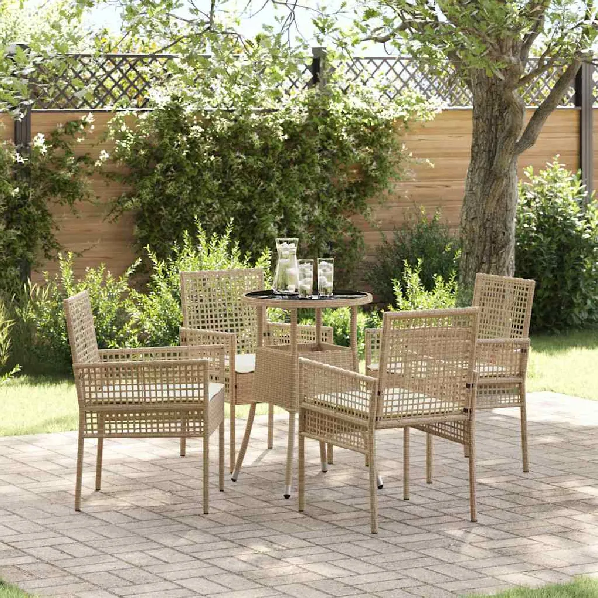 Vidaxl Beige Ensemble De Salle À Manger Pour Jardin 5 Pc Polyrotin