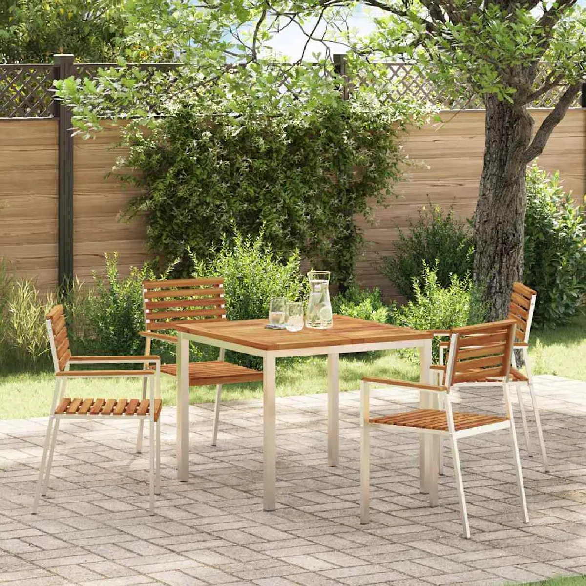 vidaXL Chaises de jardin empilables 4 pcs en bois d'acacia et métal - vue 2