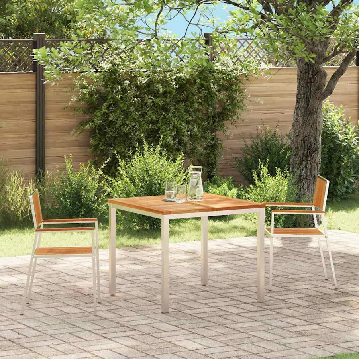 vidaXL Chaises de jardin empilables 2 pcs en Teck massif et Acier - vue 2