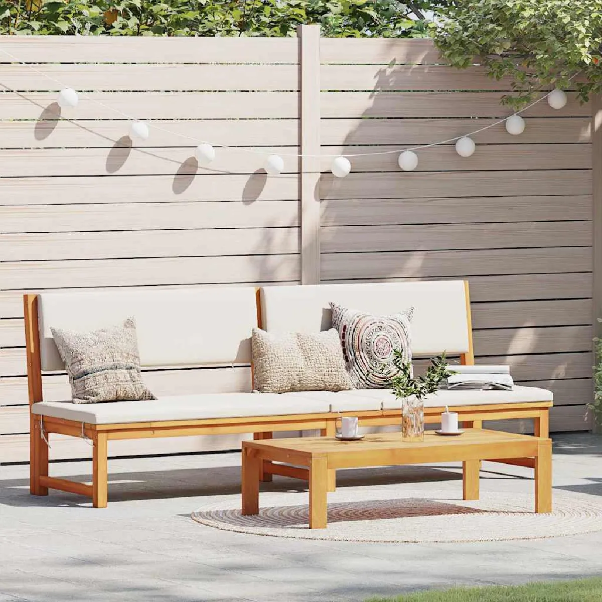 vidaXL Chaise longue 3 en 1 avec coussins en bois d'acacia - vue 2