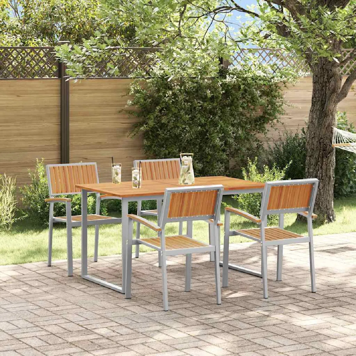 Vidaxl Gris Ensemble De Salle À Manger Pour Jardin 5 Pcs
