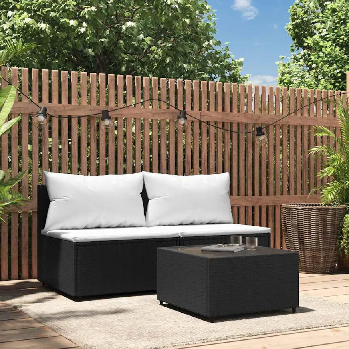 vidaXL Salon de jardin 3 pcs avec coussins Résine tressée - vue 8
