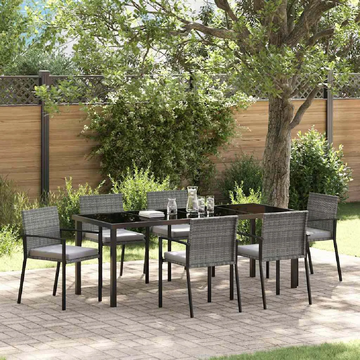 vidaXL Ensemble de salle à manger jardin 7 pièces rotin PE - vue 3
