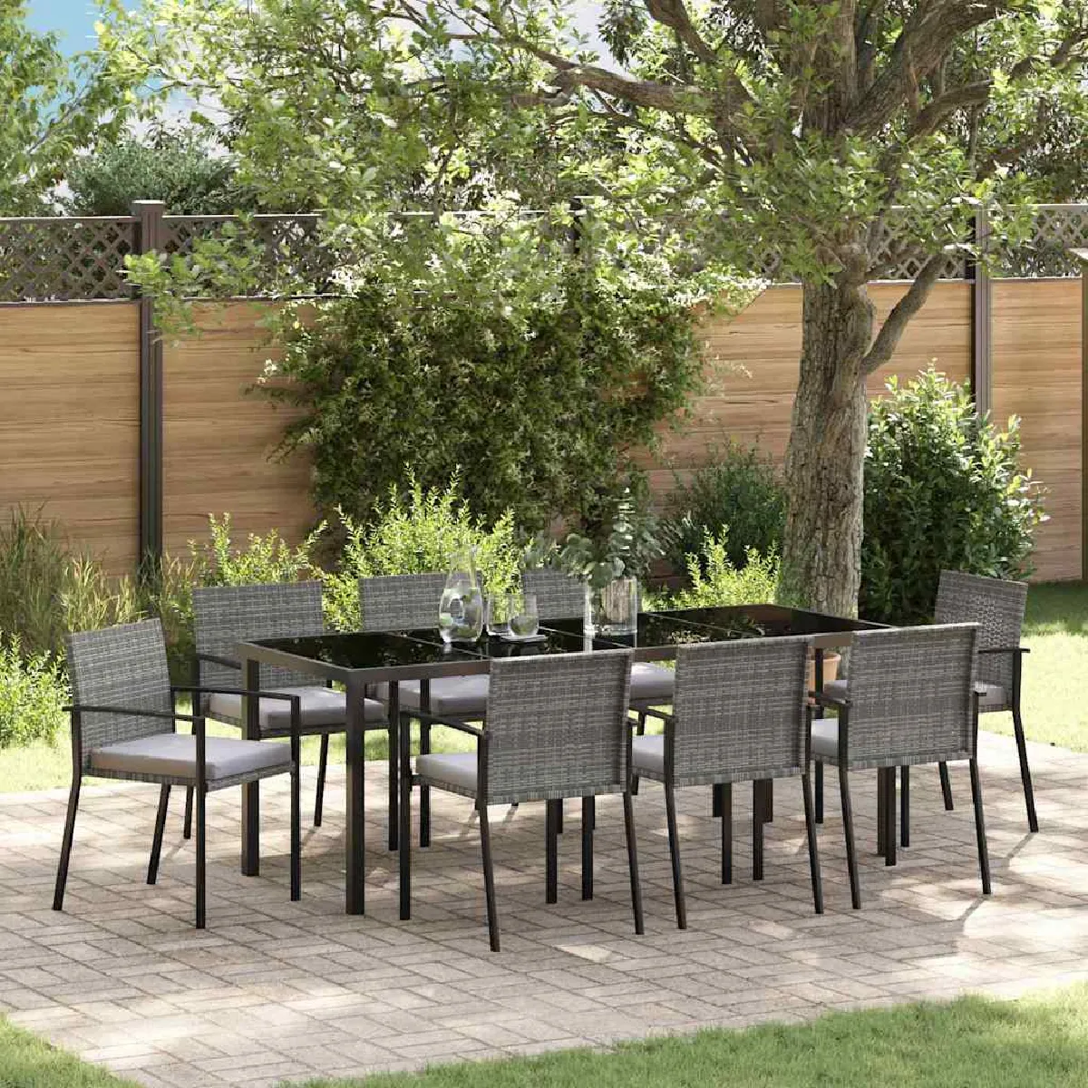 vidaXL Ensemble de salle à manger pour jardin 9 pcs Gris