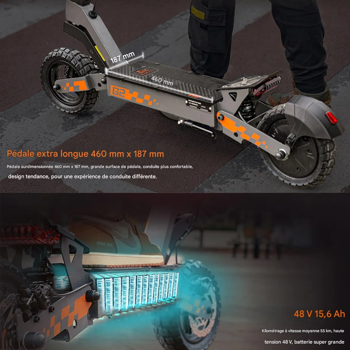 Trottinette électrique Kukirin G2 Max - 1000W - 55 Km/h - 70 Km Autonomie - Noire