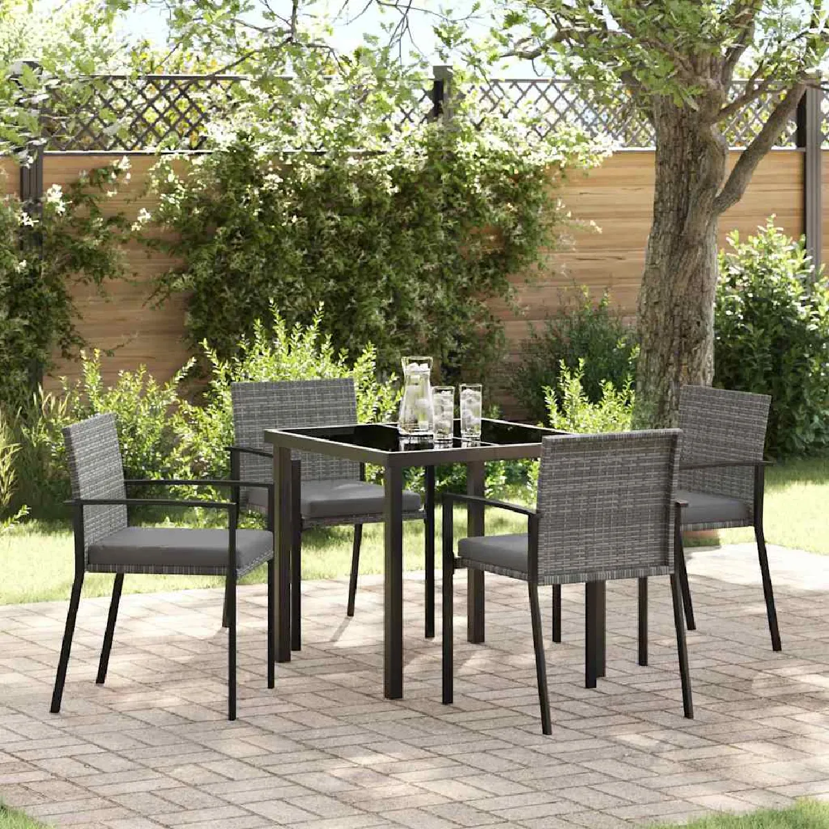 Vidaxl Gris Ensemble De Salle À Manger Pour Jardin 5 Pcs
