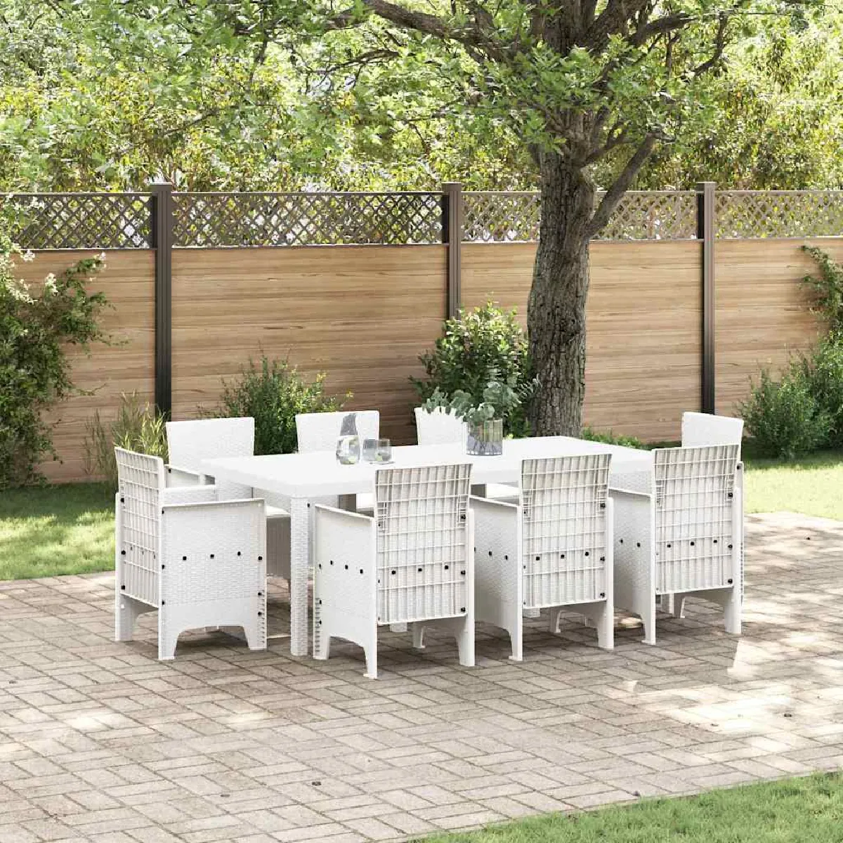 vidaXL Ensemble de salle à manger pour jardin 9 pcs Blanc
