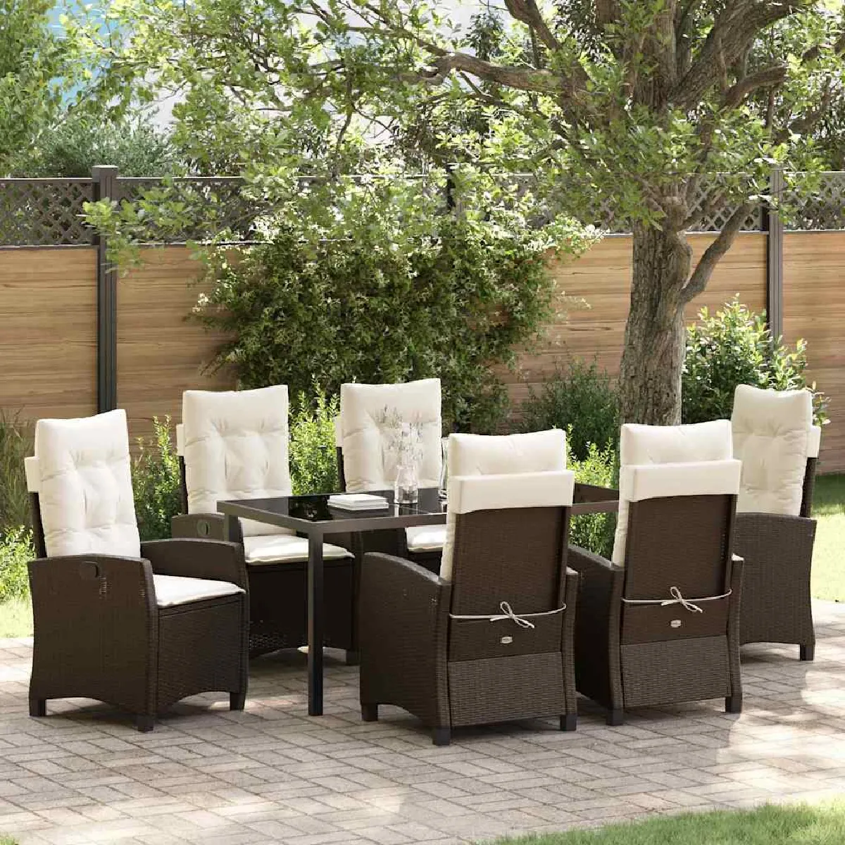 vidaXL Ensemble de salle à manger pour jardin 7 pcs Rattan Polt - vue 7
