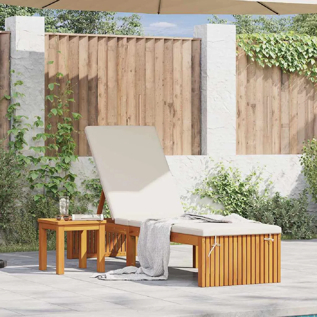 vidaXL Chaise longue 200x55x30 cm en bois d'acacia massif