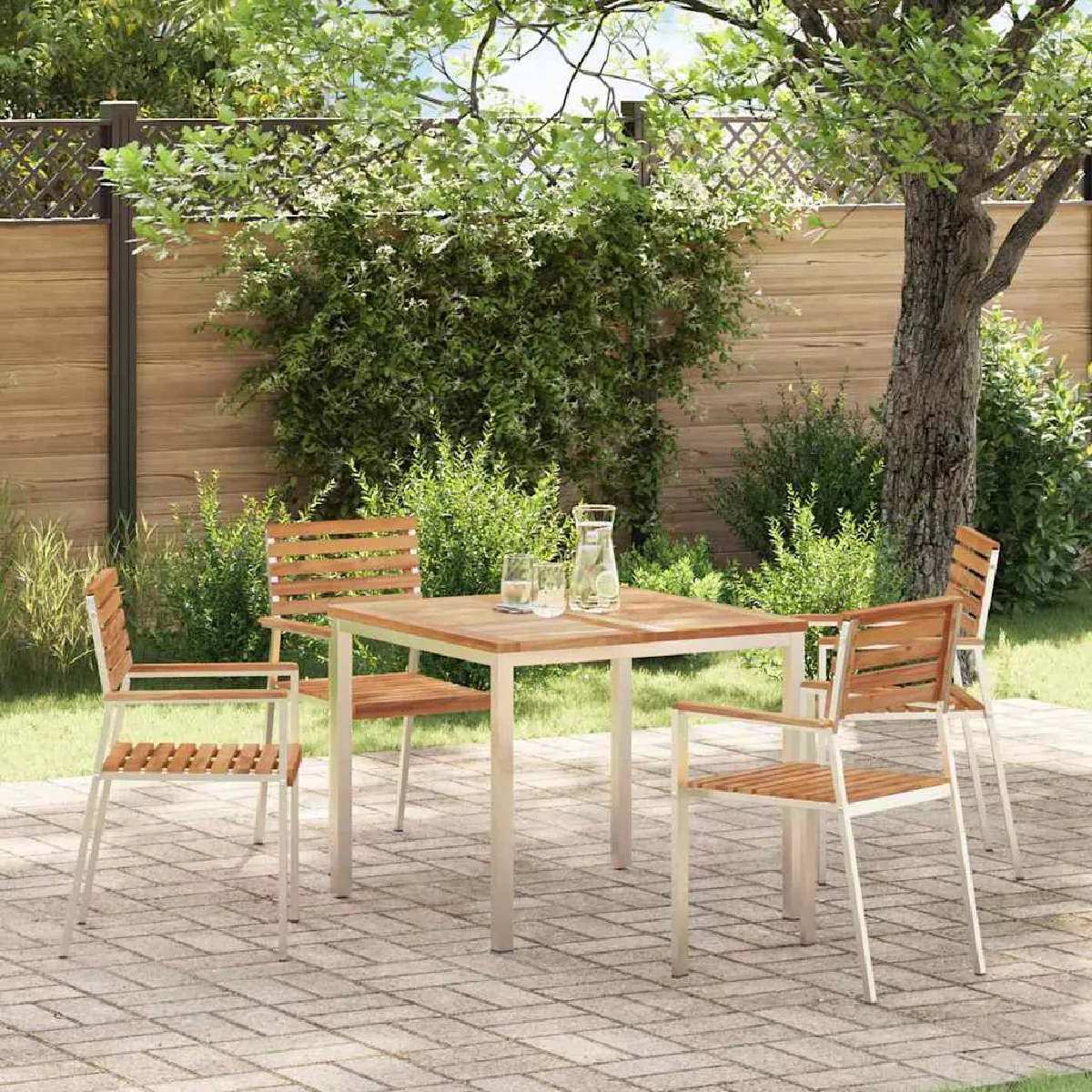 vidaXL Chaises de jardin empilables 4 pcs en bois massif teck et acier - vue 2