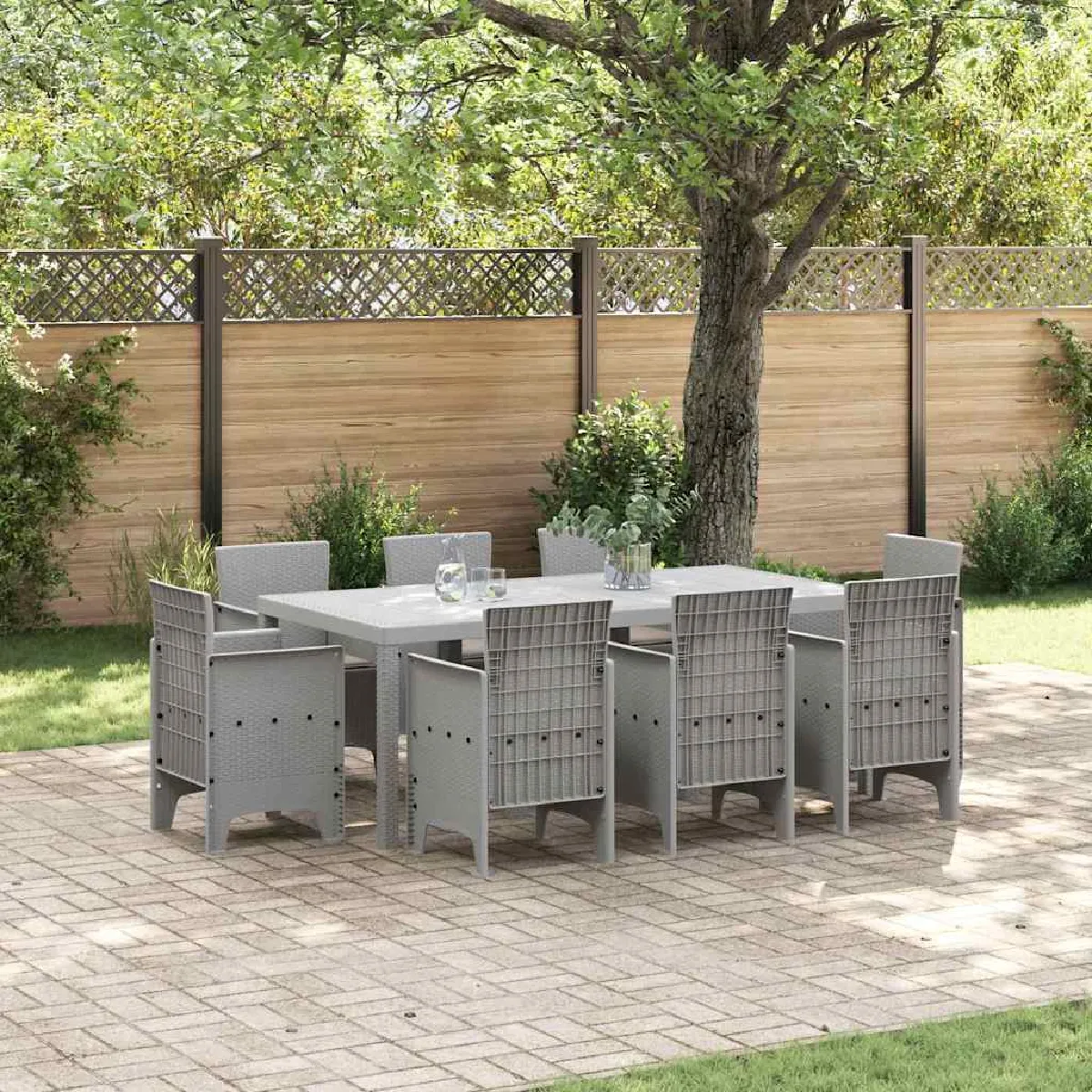 vidaXL Ensemble de dîner de jardin 9 pièces avec coussins Poly Rattan
