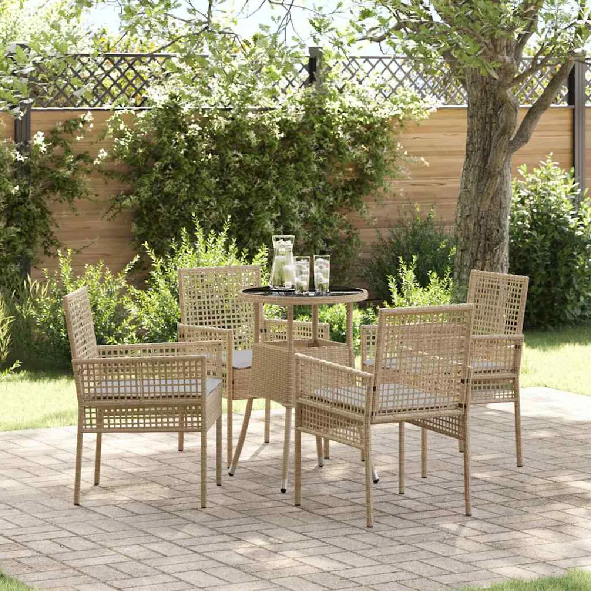 Vidaxl Beige Ensemble De Salle À Manger Pour Jardin 5 Pc Polyrotin