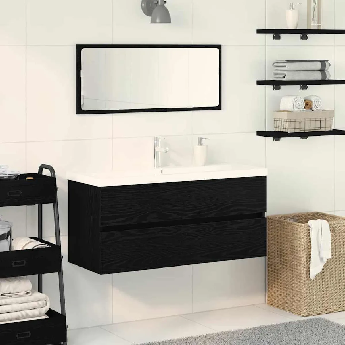vidaXL Cabinet de lavabo en MDF chêne avec lavabo intégré - vue 3