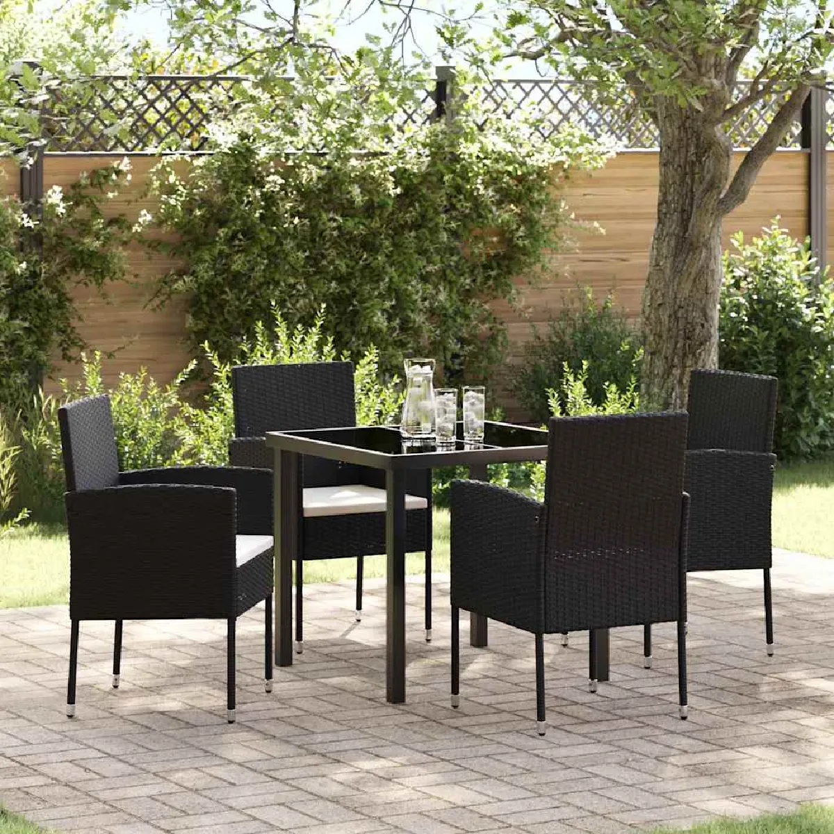 vidaXL Ensemble de salle à manger pour jardin 5 pcs Noir polyrotin