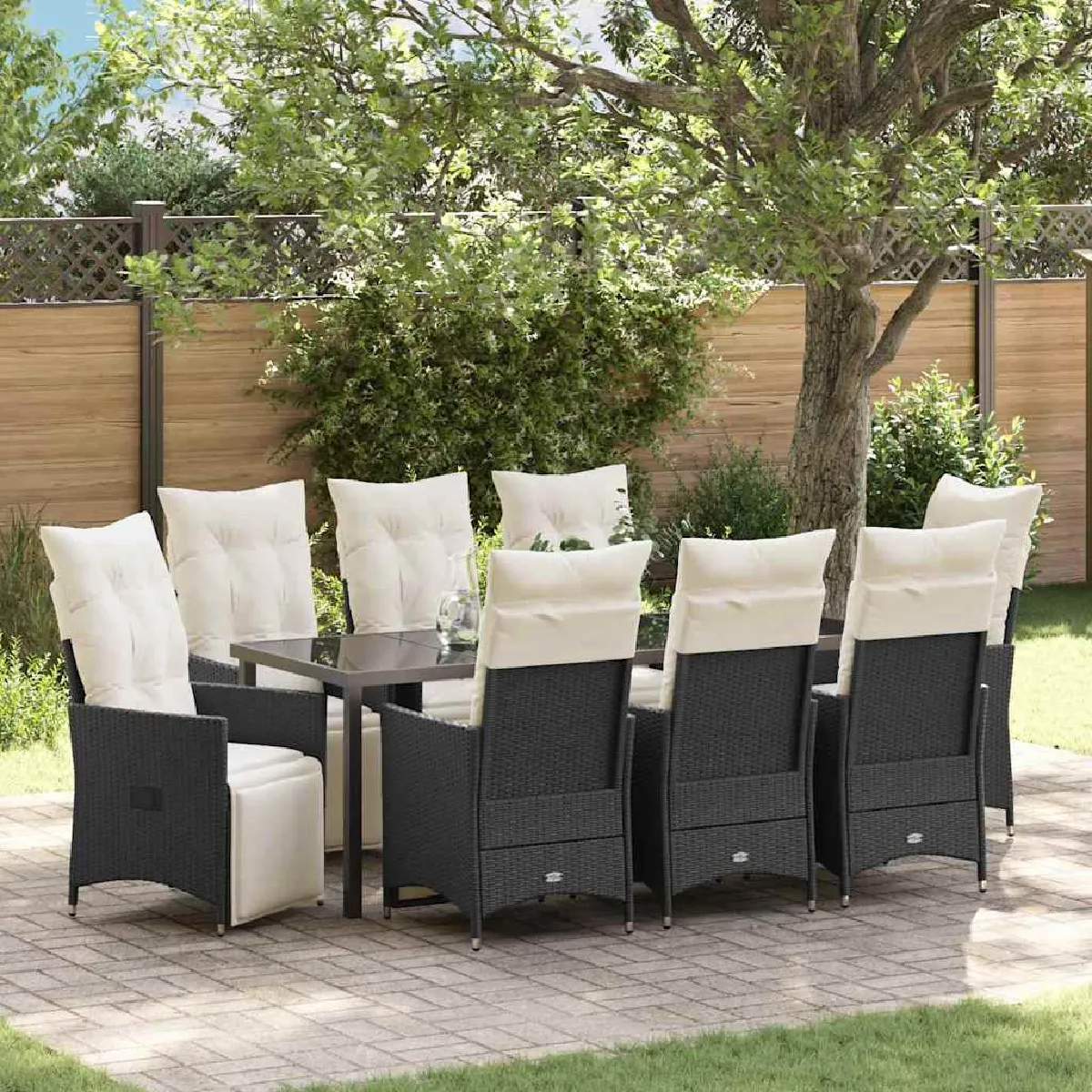 vidaXL Ensemble de dîner de jardin 9 pièces avec coussins Poly Rattan - vue 6