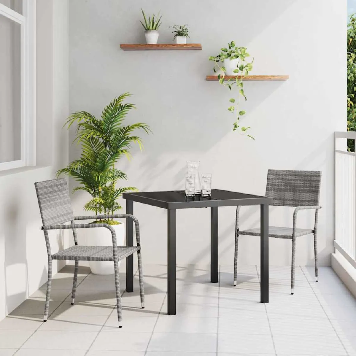 vidaXL Ensemble de salle à manger pour jardin 3 pcs Gris polyrotin