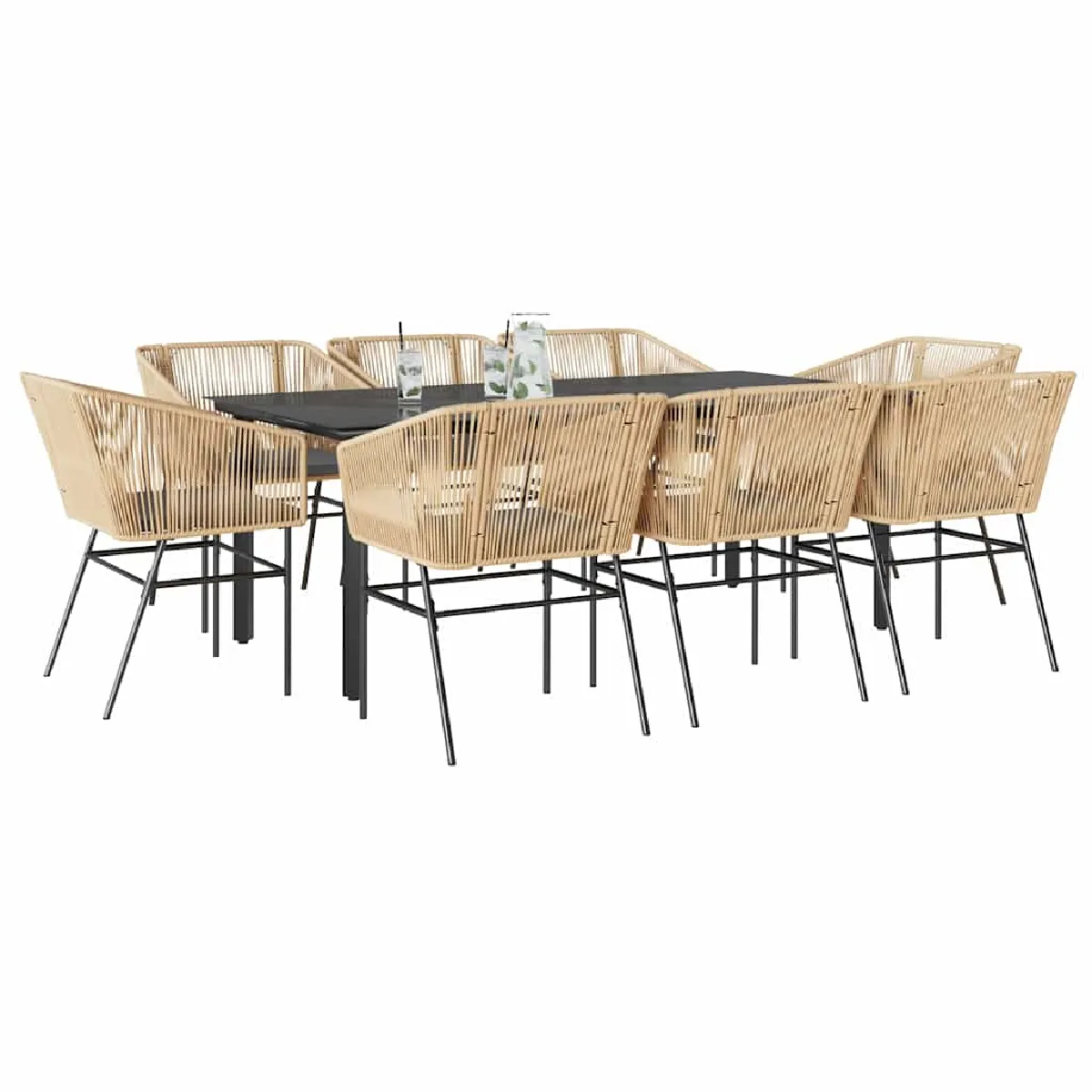 vidaXL Ensemble à manger jardin coussins 9pcs poly rotin verre - vue 2