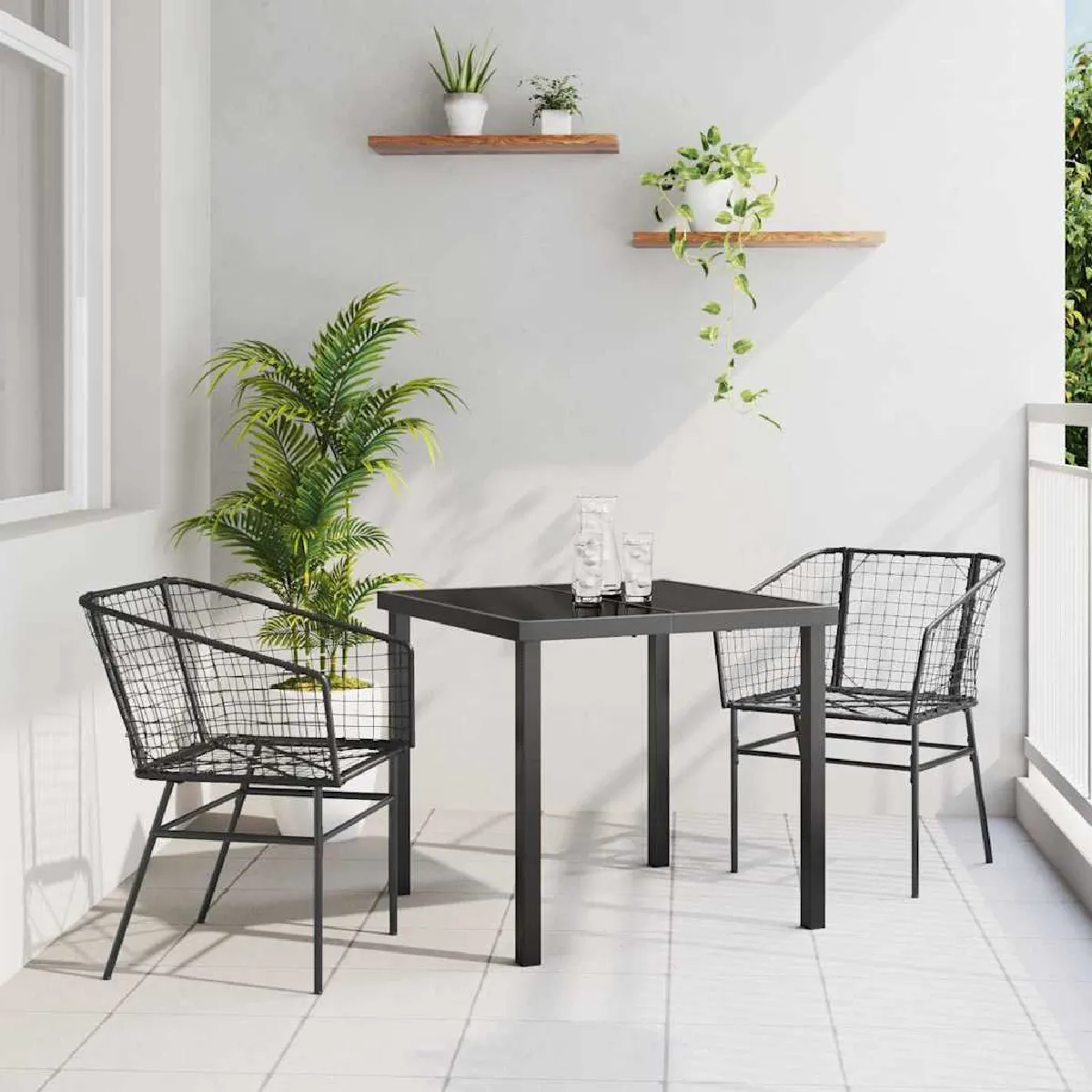vidaXL Ensemble de salle à manger pour jardin 3 pcs Noir polyrotin
