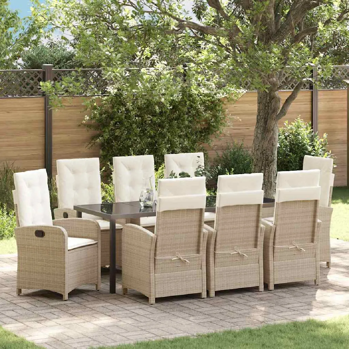 vidaXL Ensemble de dîner de jardin 9 pièces avec coussins Poly Rattan - vue 5