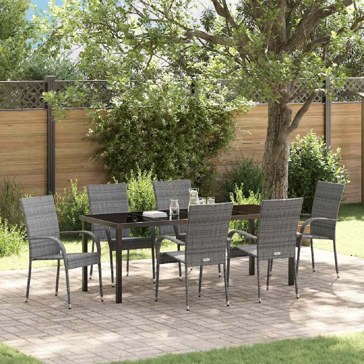 vidaXL Ensemble de salle à manger pour jardin 7 pcs Gris