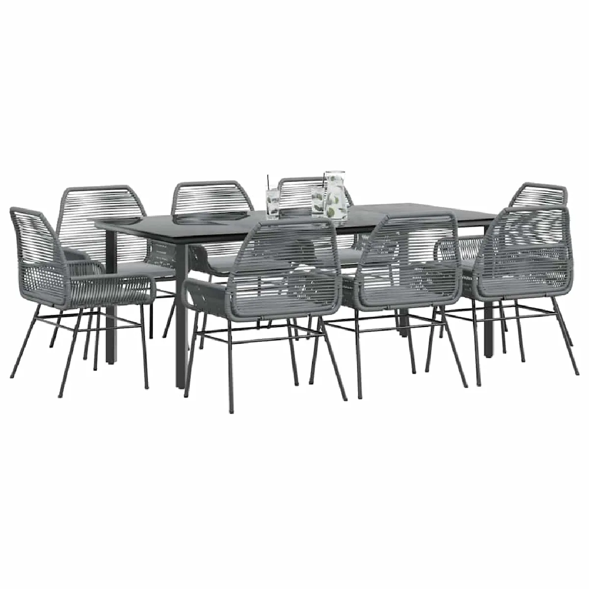 vidaXL Ensemble à manger jardin coussins 9 pcs poly rotin verre - vue 2