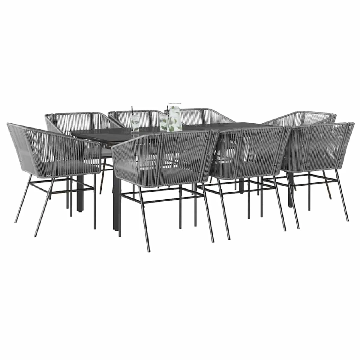 vidaXL Ensemble à manger jardin coussins 9 pcs poly rotin verre - vue 3