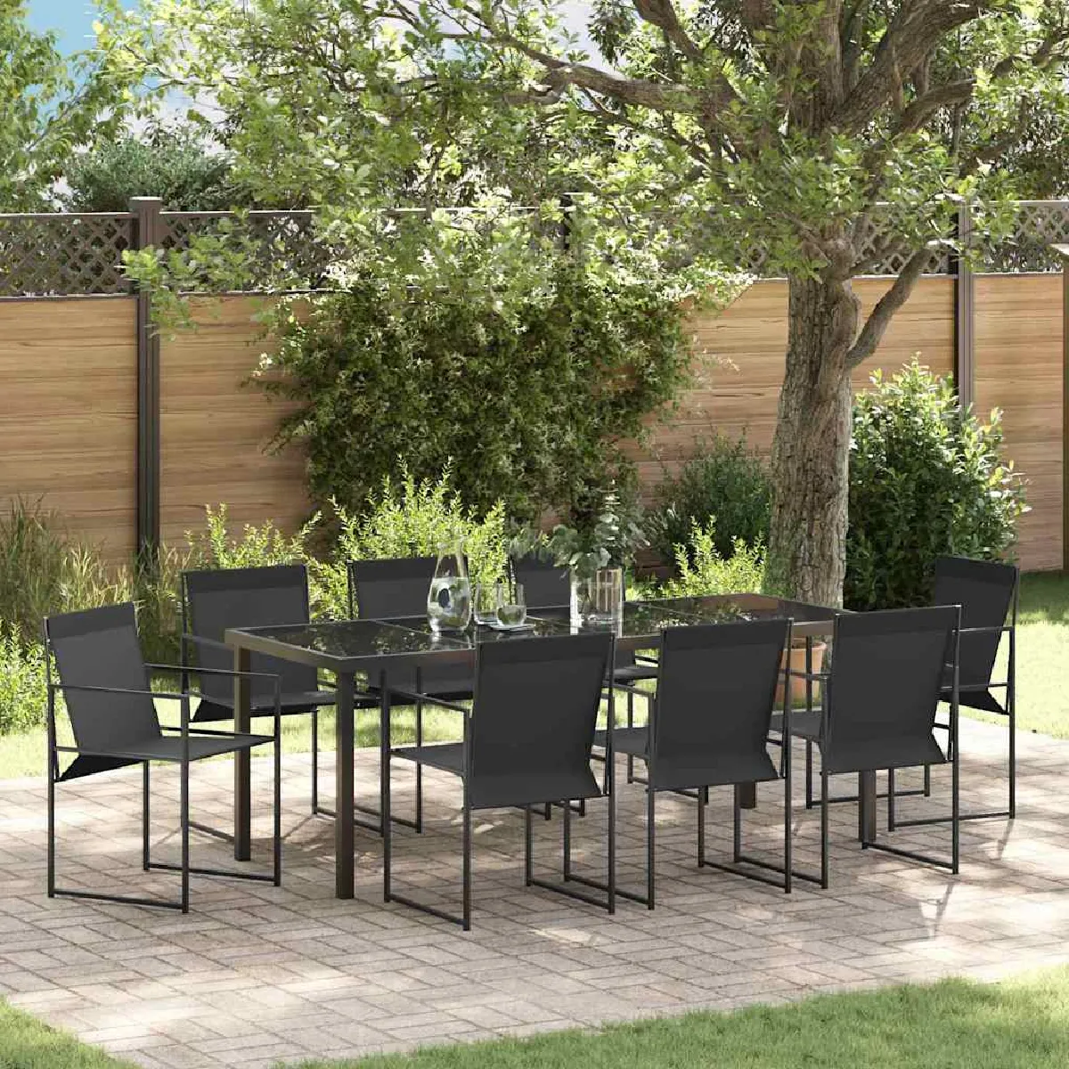 vidaXL Ensemble de salle à manger pour jardin 9 pcs Noir