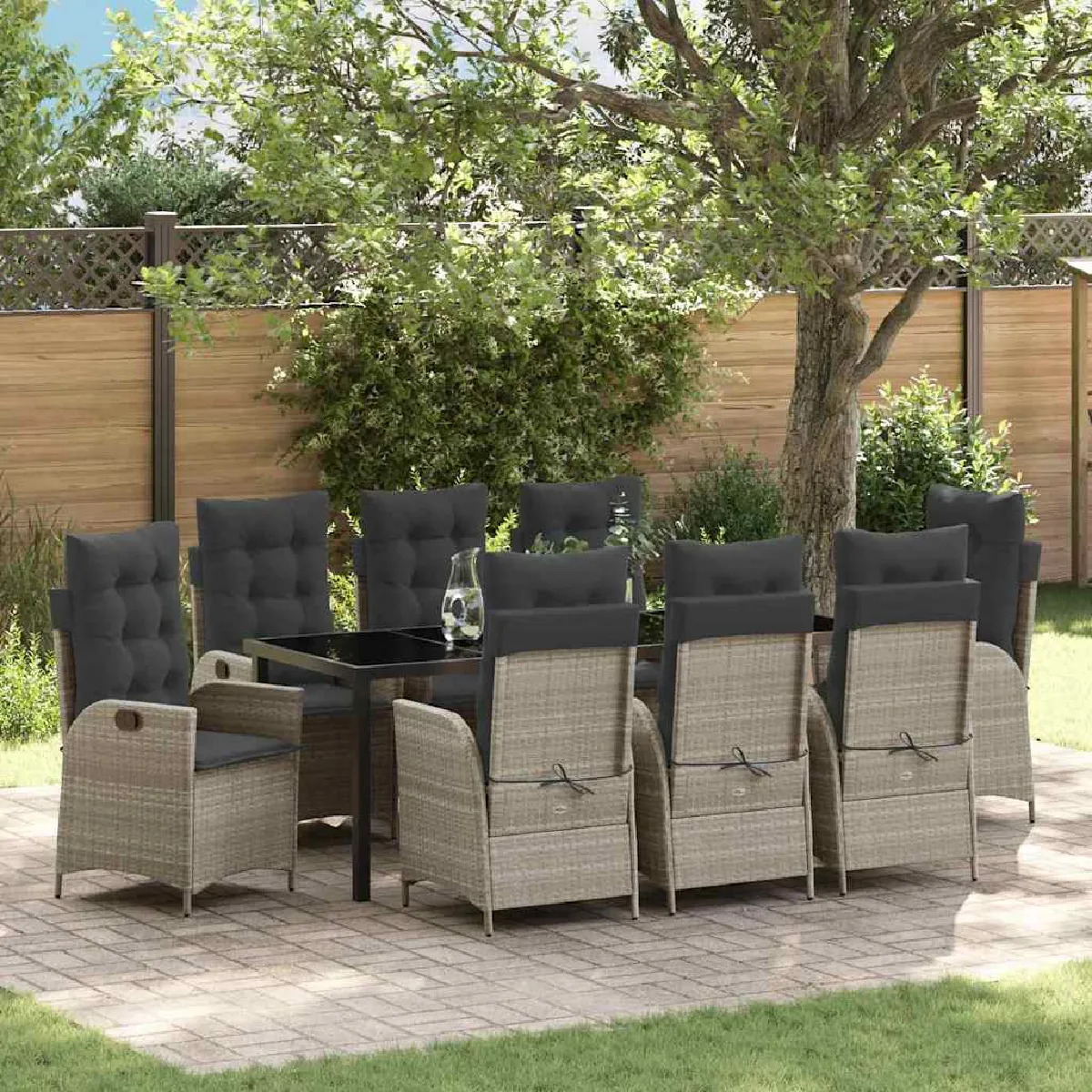 vidaXL Ensemble de dîner de jardin 9 pièces avec coussins Poly Rattan - vue 3