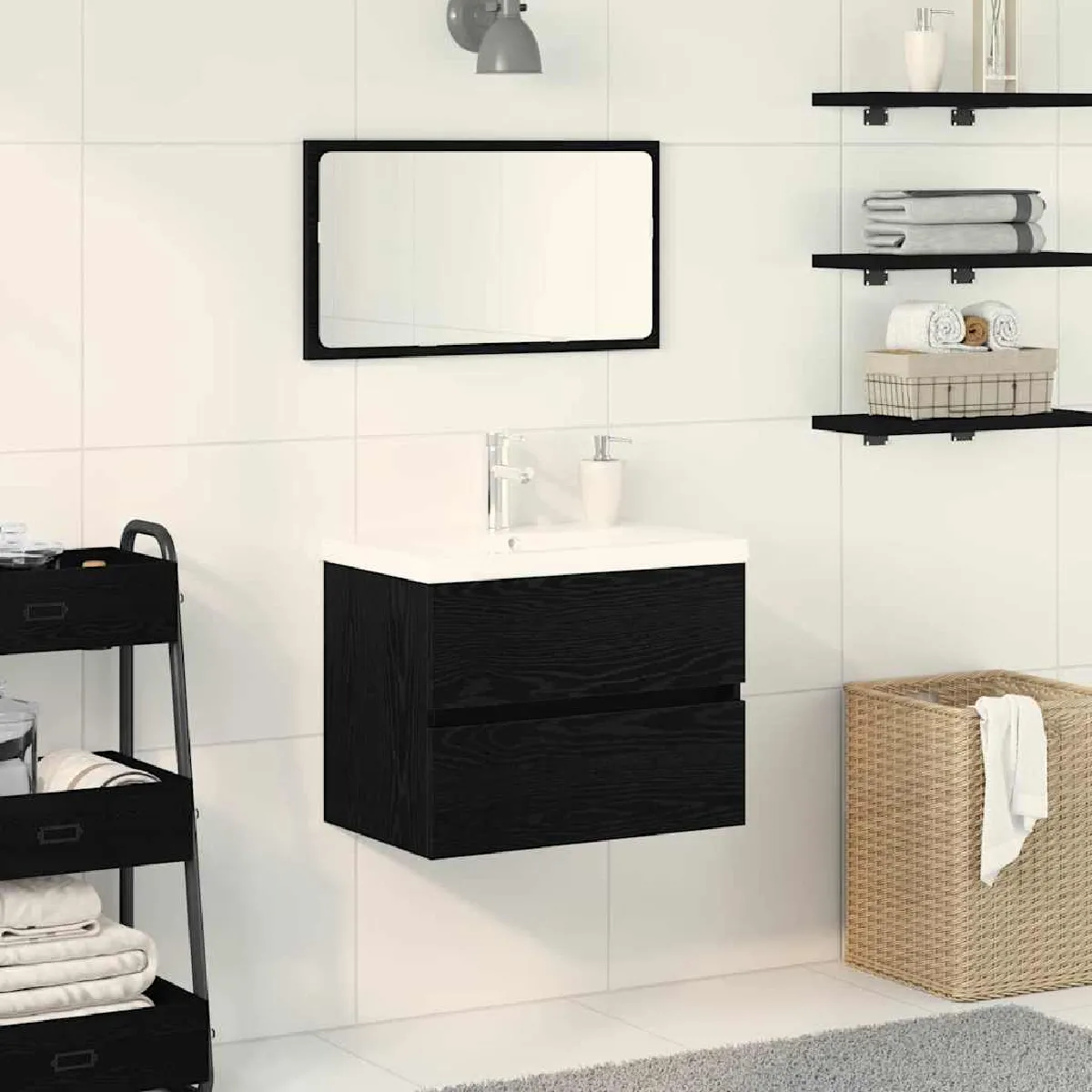 vidaXL Cabinet de lavabo en MDF chêne avec lavabo intégré - vue 6