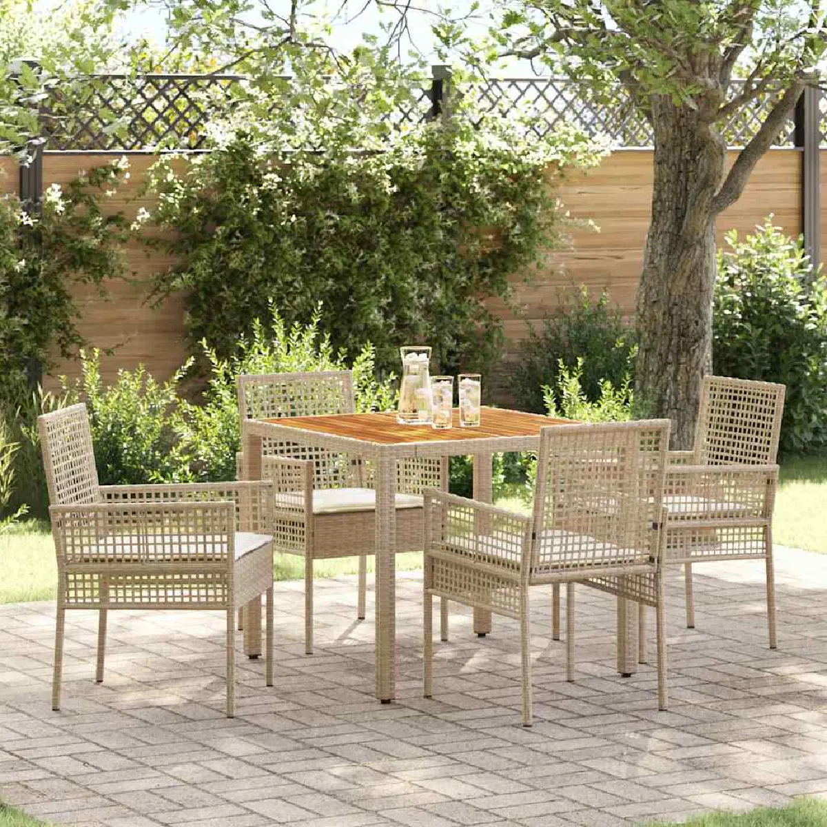 Vidaxl Beige Ensemble De Salle À Manger Pour Jardin 5 Pc Polyrotin