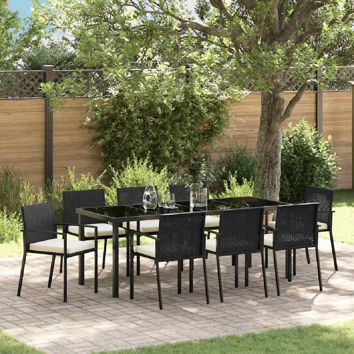 vidaXL Ensemble de salle à manger pour jardin 9 pcs Noir