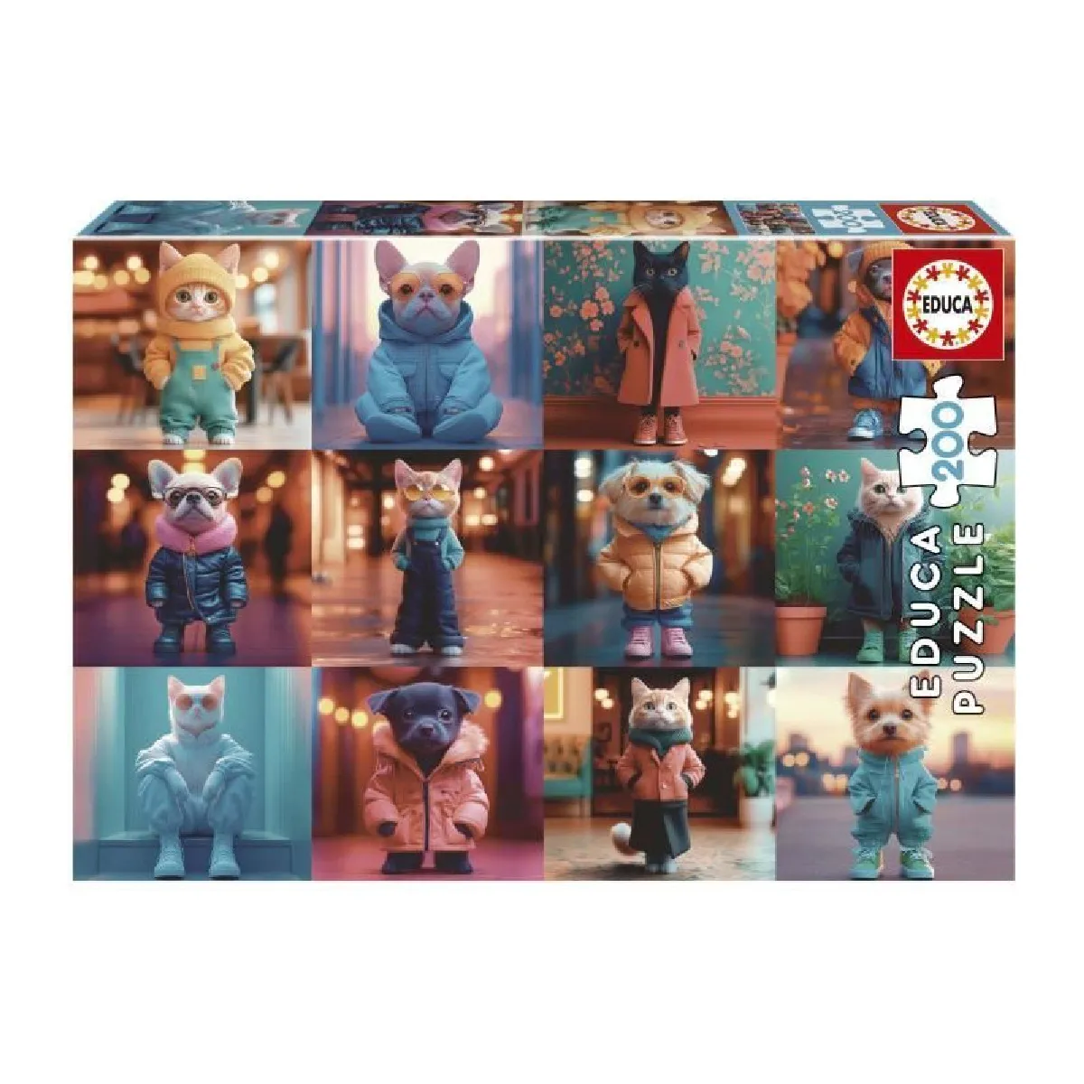 Educa Multicolore Puzzle - Animaux A La Mode - 200 Pieces - Activité Ludique - Développe La Concentration - Neuf - Image 4