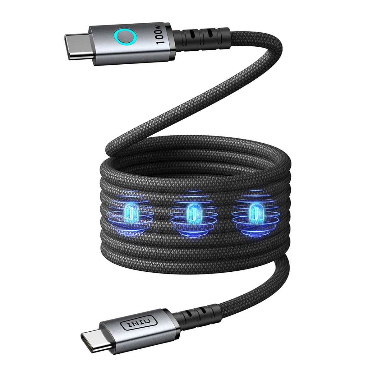 Iniu - Câble USB-C vers USB-C - Magnétique - 100W - 1,2m - Noir - Image 4